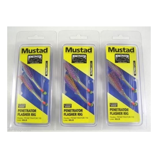 3 x Size 7/0 Mustad Penetrator Flasher Rigs - Colour 2C - 2 Hook Snapper Rigs