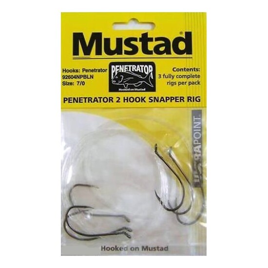 NEW MUSTAD PENETRATOR SNAPPER 2 HOOK RIG x 3 RIGS - 7/0