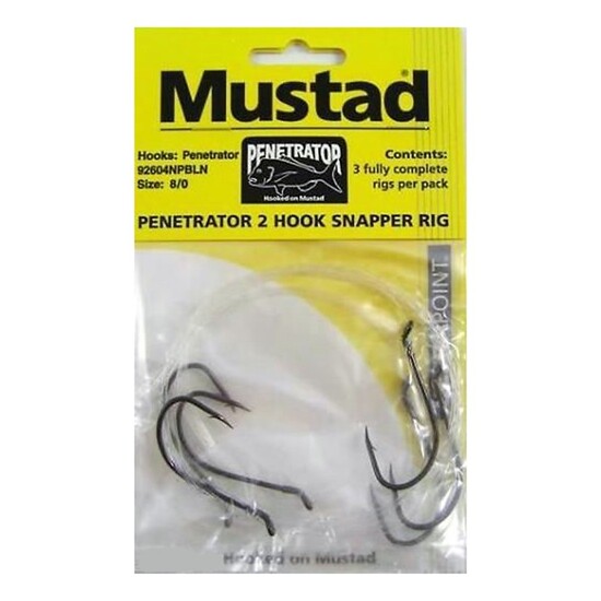 NEW MUSTAD PENETRATOR SNAPPER 2 HOOK RIG x 3 RIGS - 8/0