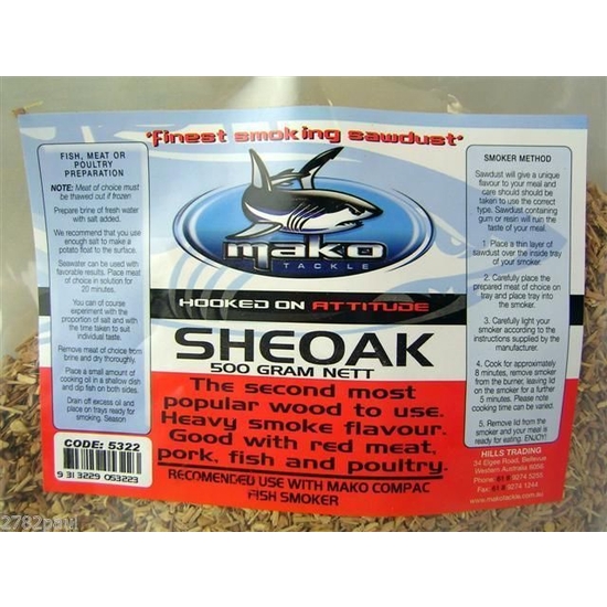 MAKO - FINEST SMOKER DUST - SHEOAK - 500 GRAM. FOR FISH, MEAT OR POULTRY