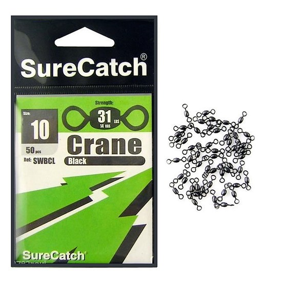 BULK 50 Pieces BLACK CRANE SWIVELS SIZE 10 - SURECATCH BRAND - BULK 50 PIECES