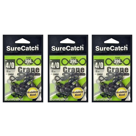 STAINLESS STEEL BLACK CRANE SWIVELS SIZE 4/0 - BULK PACK X 3 SURECATCH 30 PIECES