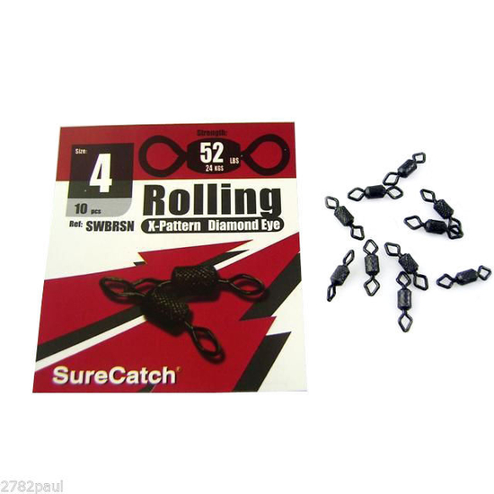 FISHING ROLLING SWIVELS - SIZE 4 - X PATTERN - DIAMOND EYE - BY SURECATCH