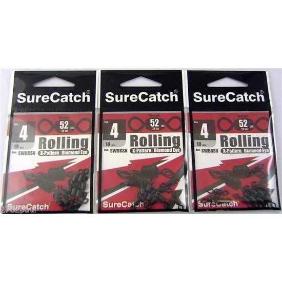 FISHING ROLLING SWIVELS - SIZE 4 - BULK 30 PCE PACK - X PATTERN - DIAMOND EYE