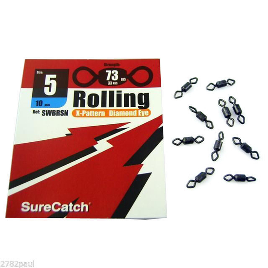 FISHING ROLLING SWIVELS - SIZE 5 - X PATTERN - DIAMOND EYE - BY SURECATCH