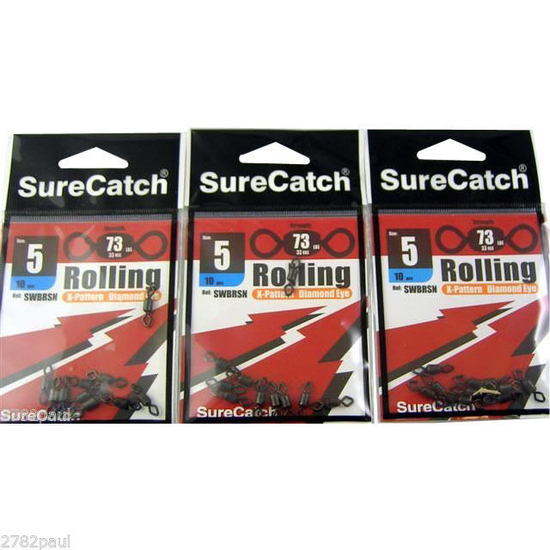 FISHING ROLLING SWIVELS - SIZE 5 - BULK 30 PCE PACK - X PATTERN - DIAMOND EYE