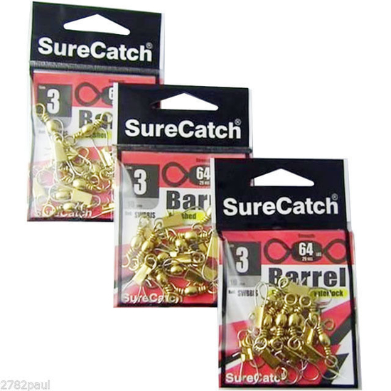 FISHING SWIVELS - BARREL INTERLOCK - SIZE 3 - BULK 3 PACK - 64LB - SURECATCH