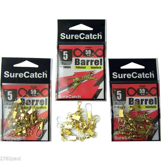 FISHING SWIVELS - BARREL INTERLOCK - SIZE 5 - BULK 3 PACK - 59LB - SURECATCH