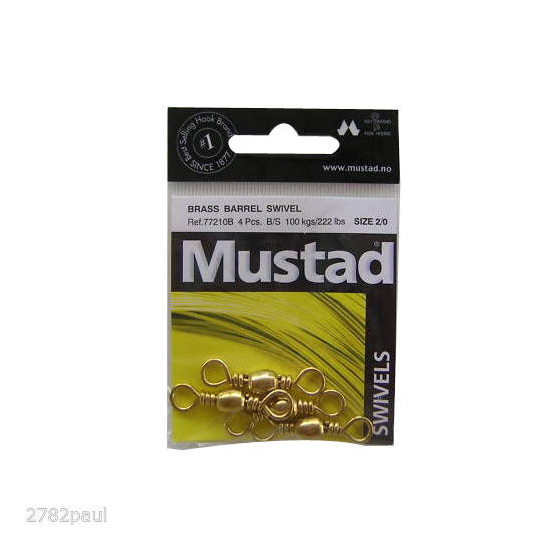 SWIVELS BRASS BARREL SIZE 2/0 MUSTAD BRAND 4 PCE