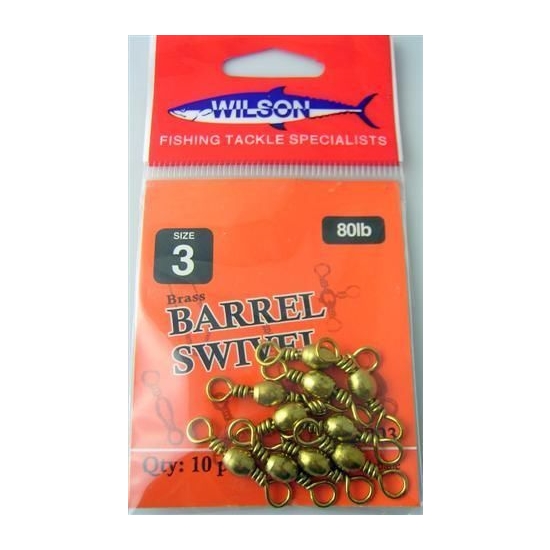FISHING SWIVELS - BRASS BARREL SIZE 3 WILSON BRAND 10 PIECES - POLISHED BRASS