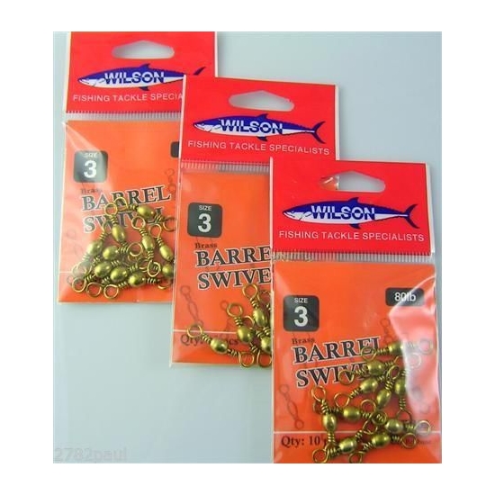 FISHING SWIVELS - BRASS BARREL SIZE 3 BULK PACK - WILSON BRAND 30 TOTAL PIECES