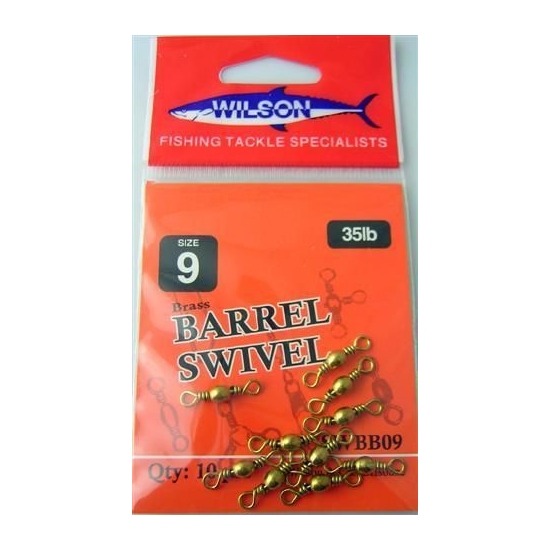 FISHING SWIVELS - BRASS BARREL SIZE 9 WILSON BRAND 10 PIECES - POLISHED BRASS