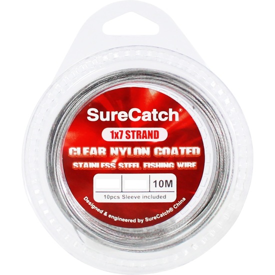 10m Coil of 20lb Surecatch Clear Nylon Coated Stainless Steel Fishing Wire