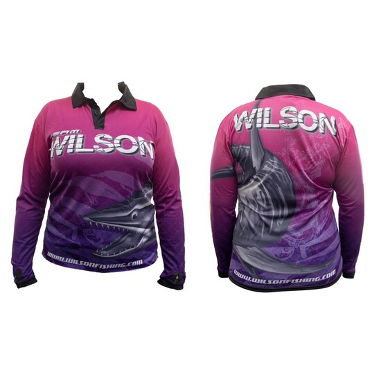 Team Wilson Pink/Purple Tournament Long Sleeve Fishing Shirt - Fishing Jersey (Size 8)