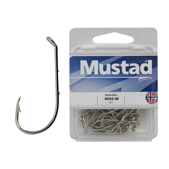 Mustad 9555b - Size 2/0 Qty 25 - Beaked Baitholder Nickle Plated Fishing Hooks