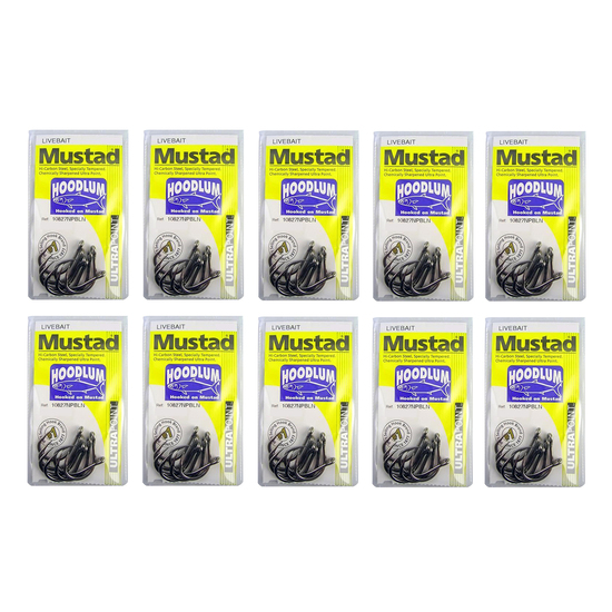 Mustad Hoodlum Size 1/0- 10827npbln -Bulk 10 Pce Value Pack-Chemically Sharpened