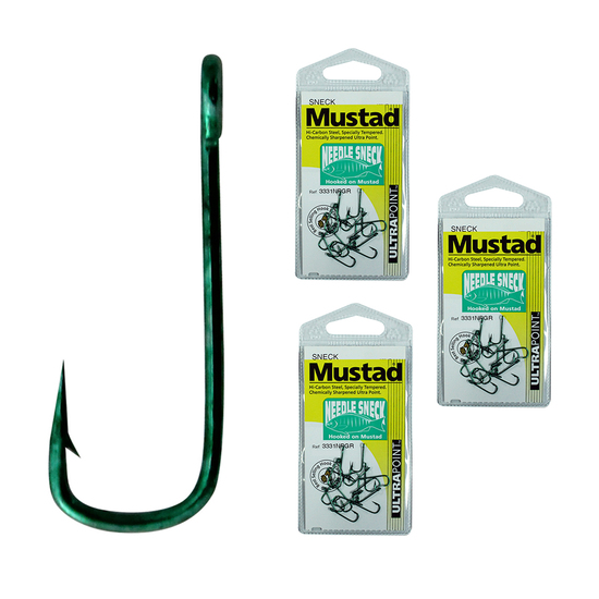 Mustad Needle Sneck Size 12 - Bulk 3 Pack - 3331npgr Chemically Sharpened Hooks