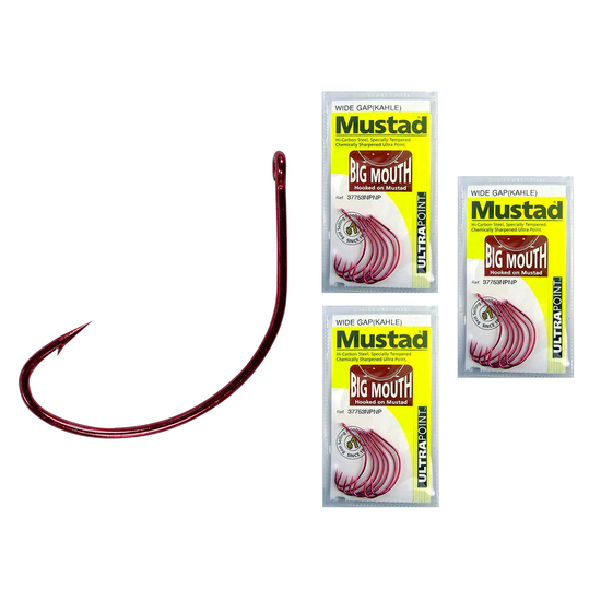 Mustad Big Mouth Size 1/0  Bulk 3 Pack- 37753npnp -Chemically Sharpened Wide Gap