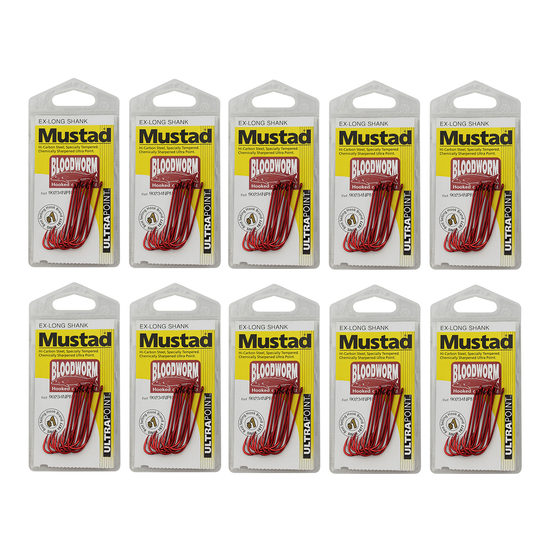 Mustad Bloodworm Size 1/0 -90234npnr-Bulk 10 Pce Value Pack-Chemically Sharpened