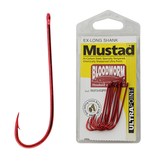 Mustad Bloodworm Size 10 Qty 15 90234npnr Chemically Sharpened Fishing Hooks
