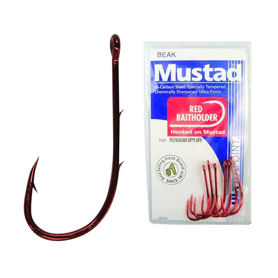 Mustad Red Baitholder-Size 1/0 Qty 7-92668npnr-Chemically Sharpened Fish Hooks