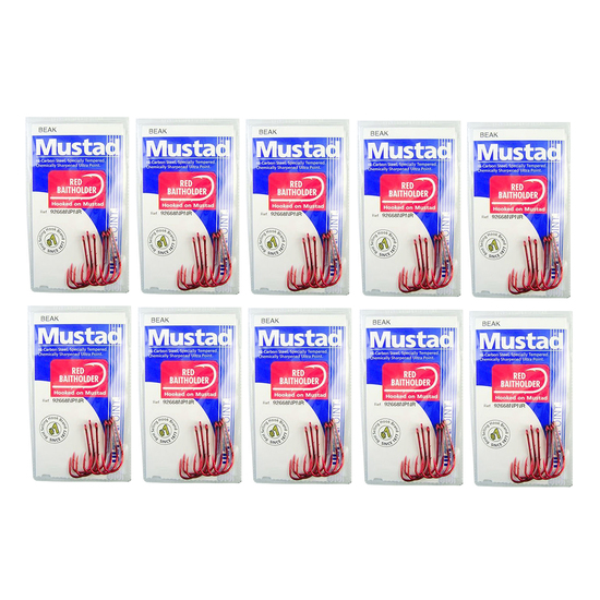 Mustad Red Baitholder Size 1/0-Bulk 10 Pce Value Pack-92668npnr-Ultrapoint Hooks