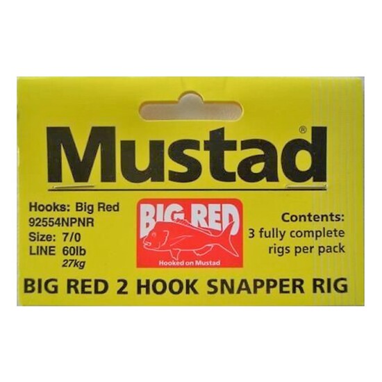 Mustad  Big Red Snapper Rig 2 Hook Set Up X 3 Rigs 7/0