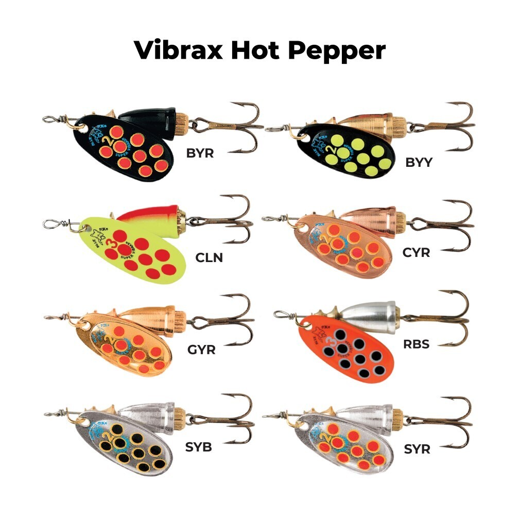 Size 2 Blue Fox Vibrax Hot Pepper 6gm Spinner Lure - Black/Yellow