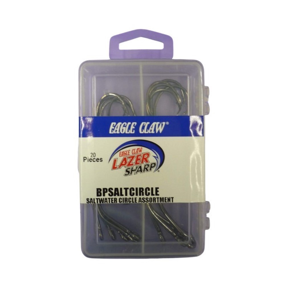 20 Pack of Assorted Eagle Claw Platinum Black Circle Hooks - Sizes