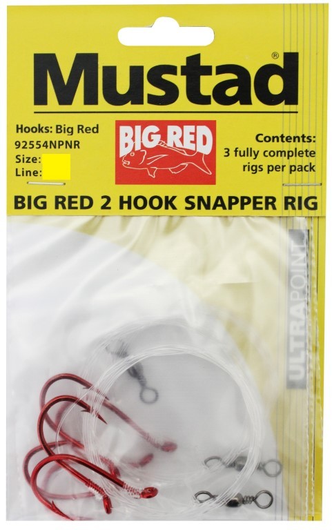 Mustad Chemically Sharpened Big Red 2 Hook Snapper Rigs - 3 Pack - 8/0