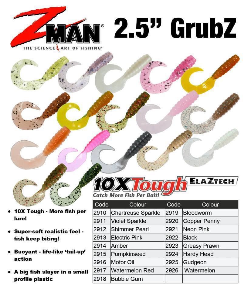 8 Pack of Zman 2.5 Inch Grubz-Z Man Soft Plastics Lures-Choose Colour-Z ...