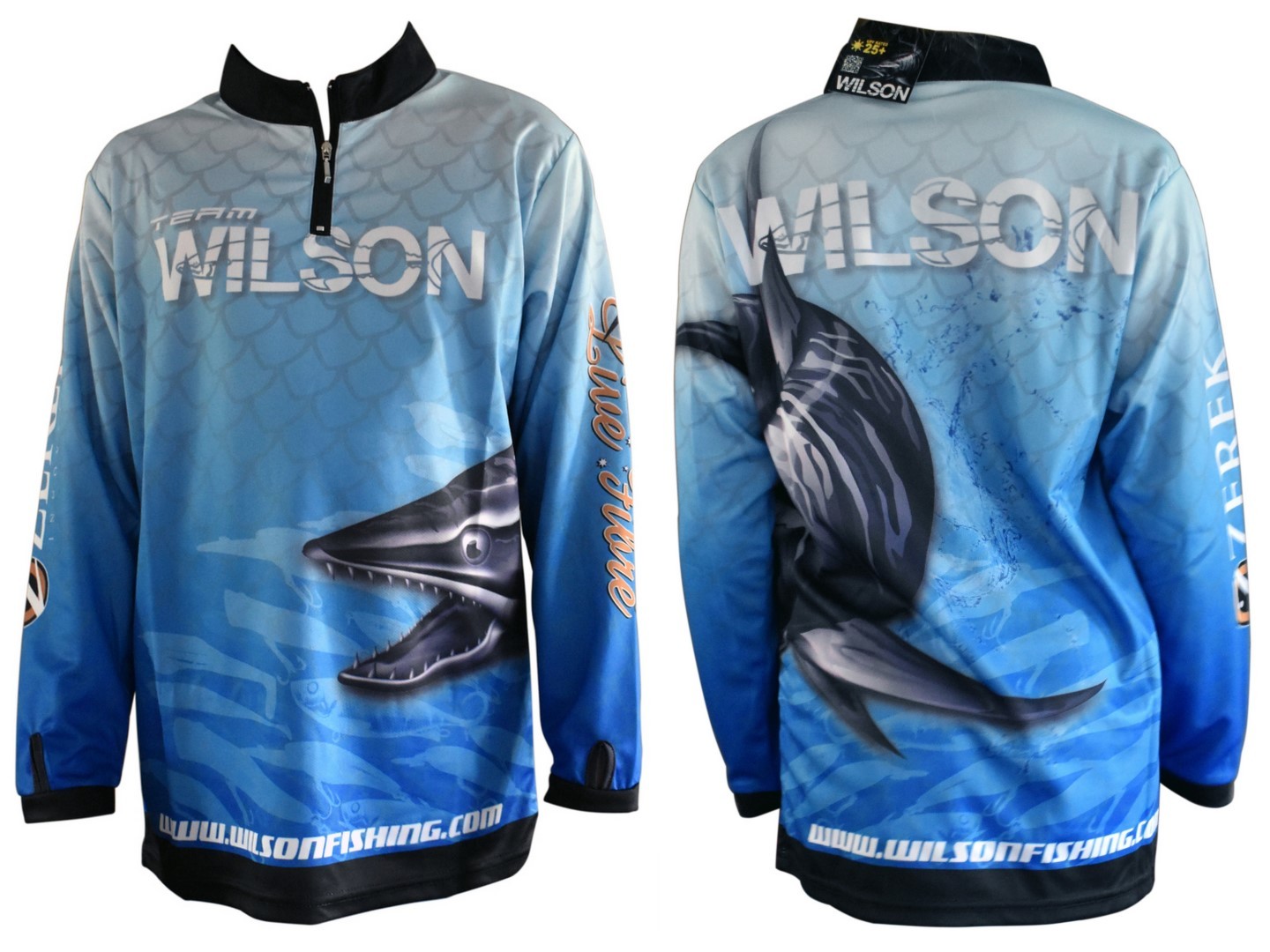 Team Wilson Kids Light Blue Tournament Long Sleeve Fishing Shirt with Collar
