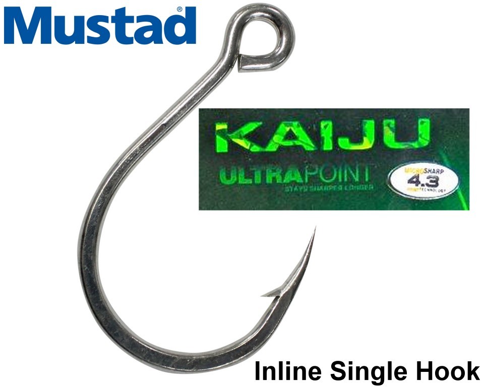 1 Packet of Mustad 10121NPDT Kaiju In-Line Single Fishing Hooks - 7x Strong  Hook