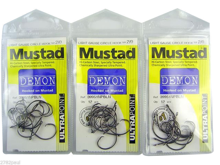 Mustad Demon Circle Hooks Size 2/0- Bulk 3 Pack -39951npbln