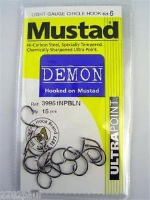 Mustad Demon Circle Hooks Size 6 Qty 15 - 39951npbln Chemically Sharpened  Hooks