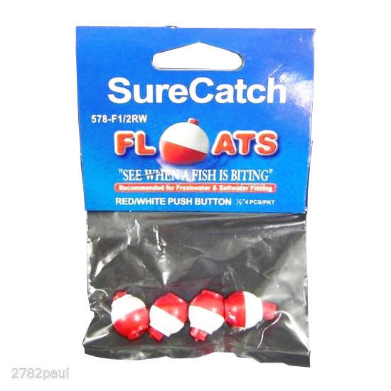 4 x PUSH BUTTON FISHING FLOATS RED/WHITE