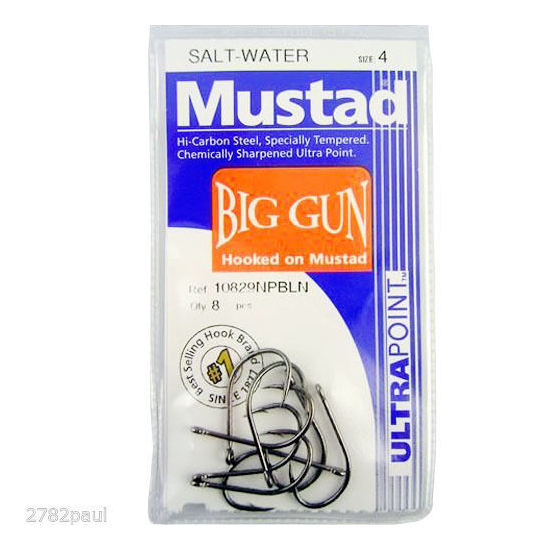 Mustad Big Gun Size 4 Qty 8 - 10829npbln - Kirbed Chemically Sharpened Hook