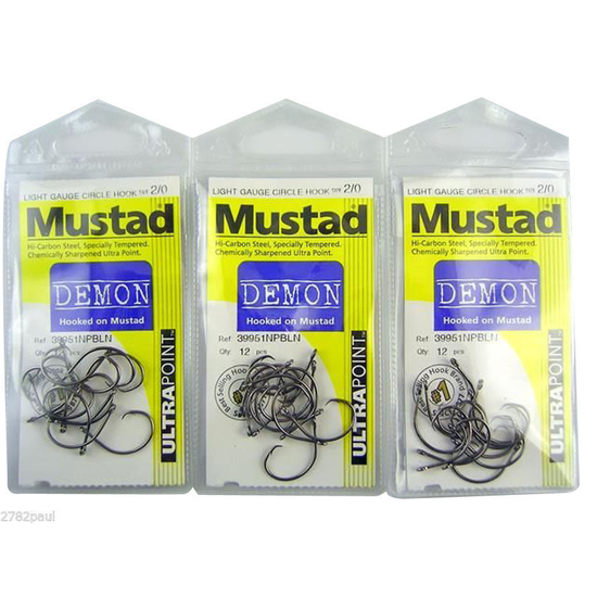 Mustad Demon Circle Hooks Size 2/0- Bulk 3 Pack -39951npbln Chemically ...