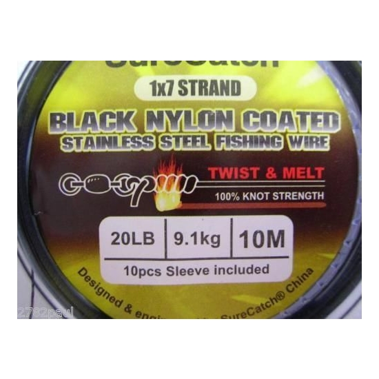 10m of Twist & Melt Stainless Steel Black Nylon Coated Fishing Wire