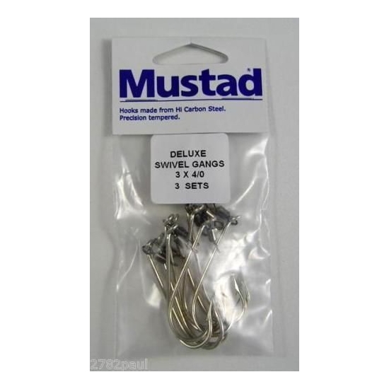 Mustad Pre-Rigged Deluxe Swivel Gang Hooks 4/0 X 3 Sets 