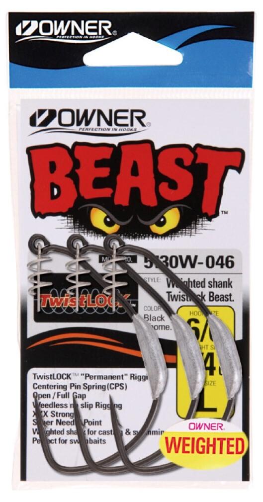 1 Packet of Owner 5130W Beast Weighted Hooks with Twistlock