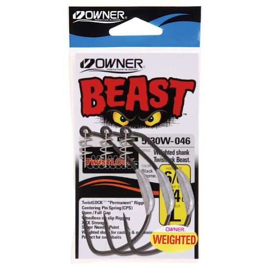 1 Packet of Owner 5130W Beast Weighted Hooks with Twistlock