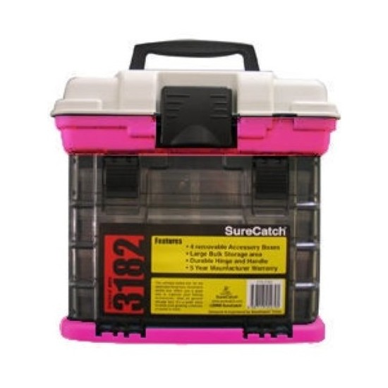Pink Surecatch 4 Tray Heavy Duty Fishing Tackle Box for Terminal Tackle