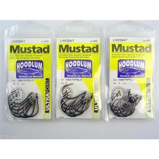 Mustad Ultrapoint Hoodlum Live Bait Barbed Single Eyed Hook Black