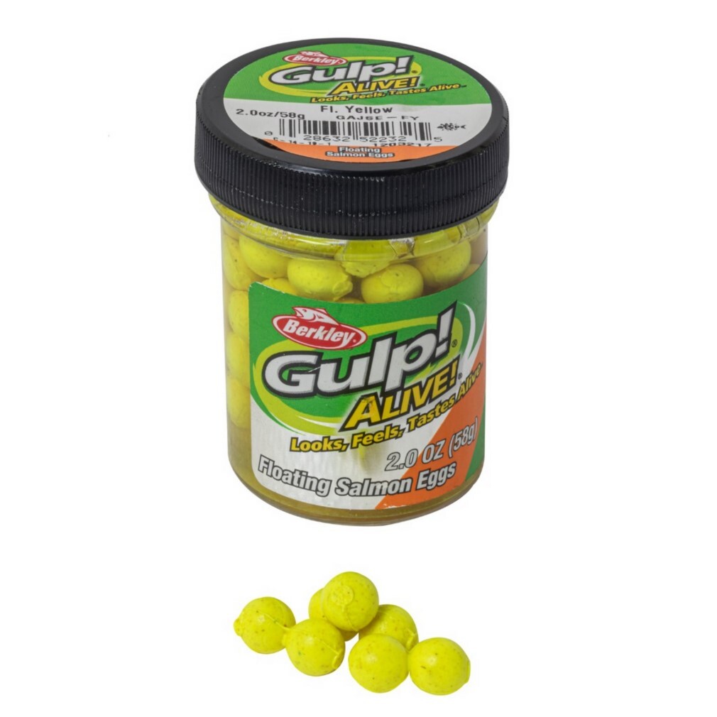 50g Tub of Berkley Gulp! Alive! Fluoro Yellow Floating Salmon Eggs