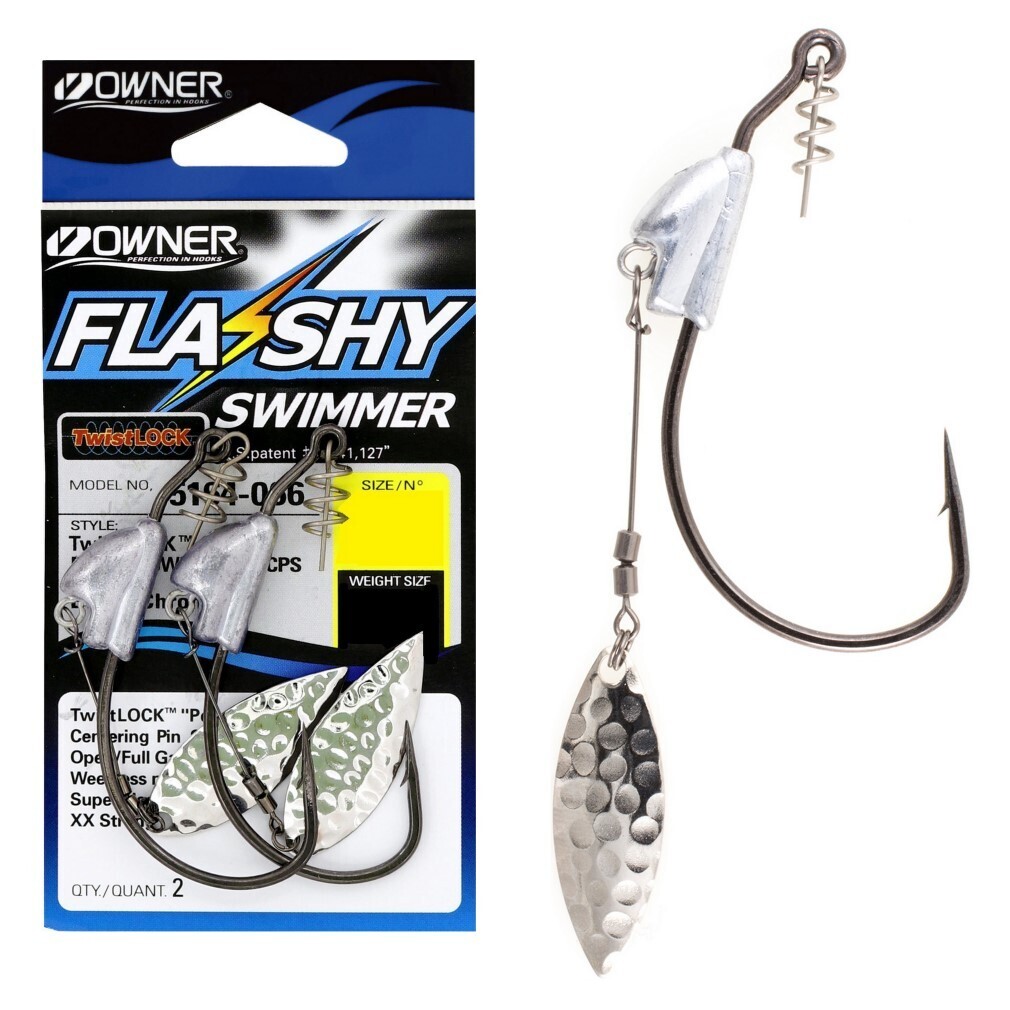 1 Packet of Owner 5164 Flashy Swimmer Hooks with Twistlock Centering-Pin  Springs