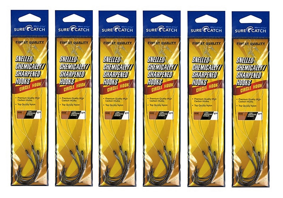 6 Packets of Surecatch Snelled Chemically Sharpened Circle Hook Rigs