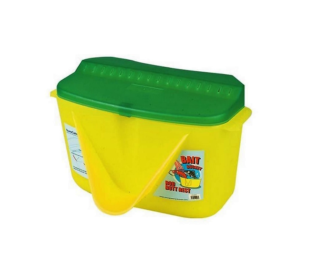 Surecatch Large Bait Bucket with Rod Butt Rest and Accessories Shelf