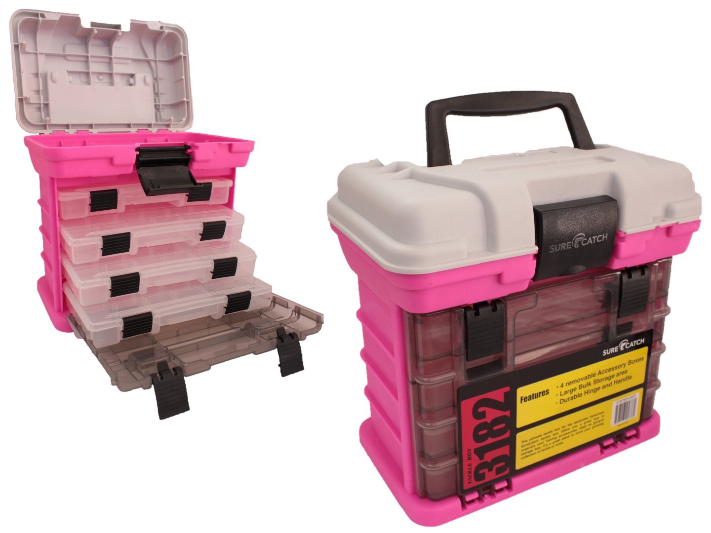 Pink Surecatch 4 Tray Heavy Duty Fishing Tackle Box for Terminal Tackle