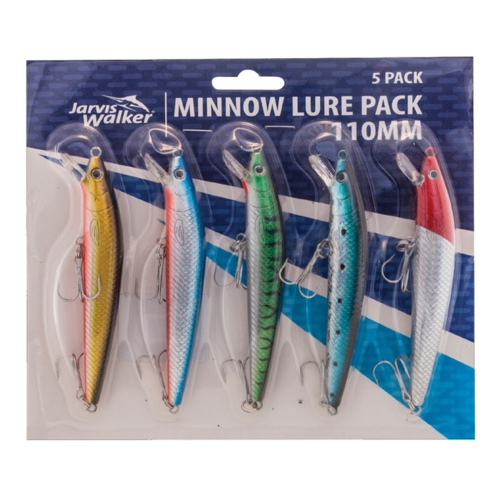 Jarvis Walker 110mm Minnow Lure Pack - 5 Pack of Floating Hard Body Fishing  Lures